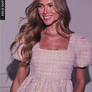 Vici Happy Place Tweed Puff Sleeve Peplum Top